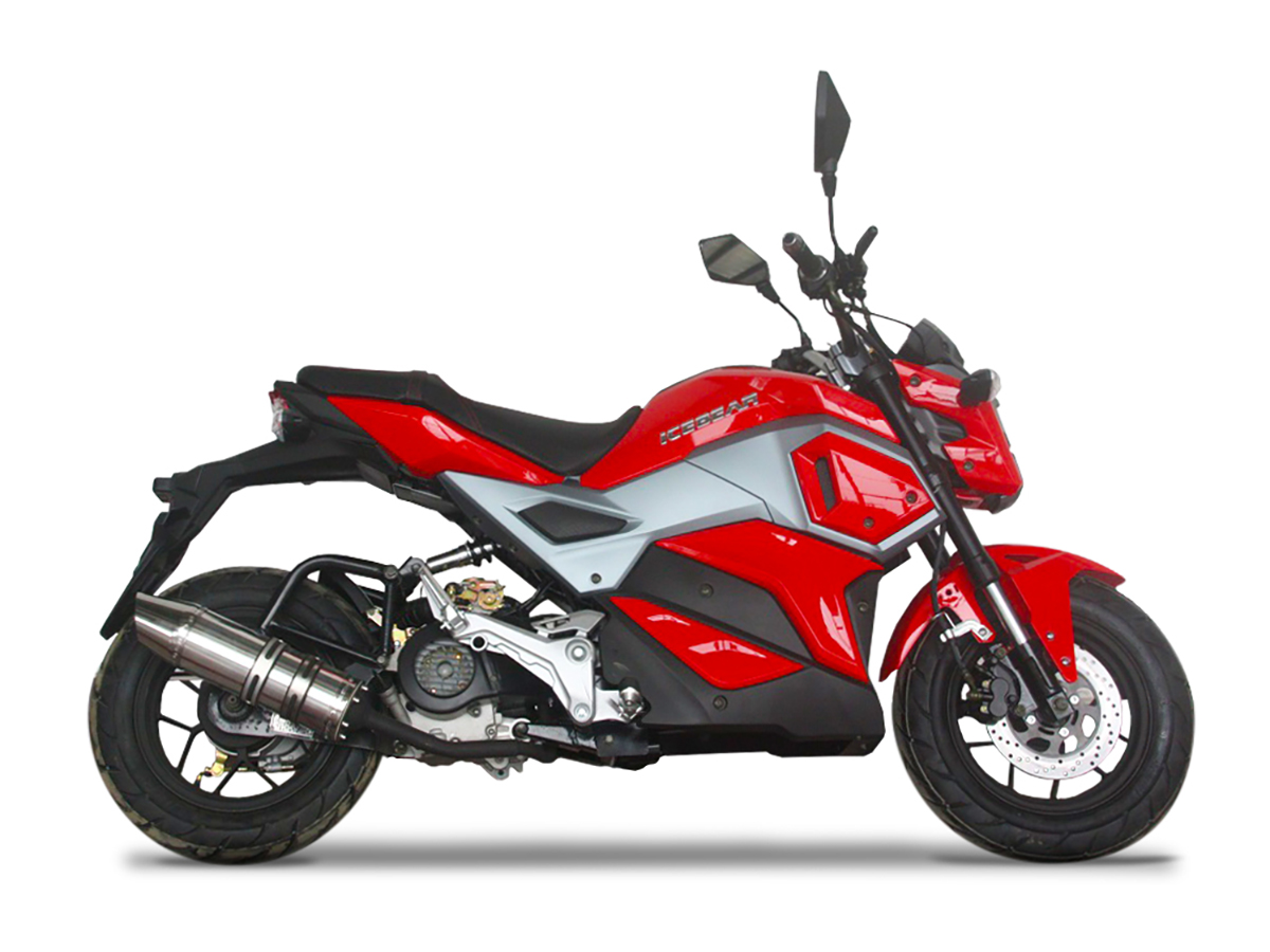 Extended frame motorcycle 50cc air cooled 4 stroke engine automatic trans mission 12 aluminum wheels front disc rear drum brakes.www.icebearatv